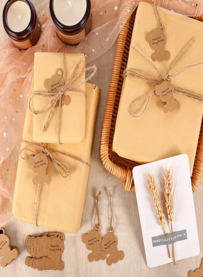 Spakon 100 Pcs Bear Shaped Thank You Gift Tags Baby Shower Party Favors Brown Kraft Paper Tags with String for Bear Theme Baby Shower Gender Reveal Wedding Christmas Birthday Party Favors - Image 3